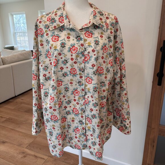 Westbound | 24W Wrinkle Free Colorful Floral Print Button Up Shirt Plus Cotton - Picture 1 of 7
